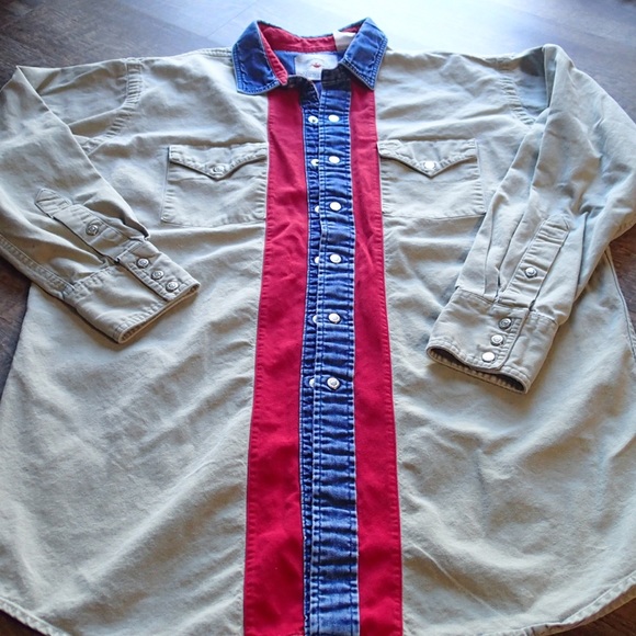 Vintage unique western snap button up, quality, classic colors (red denim khaki) - Picture 11 of 15